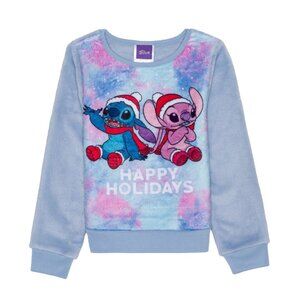 Disney Toddler Girls Stitch Happy Holidays Long Sleeve Plush Pullover Sweatshirt
